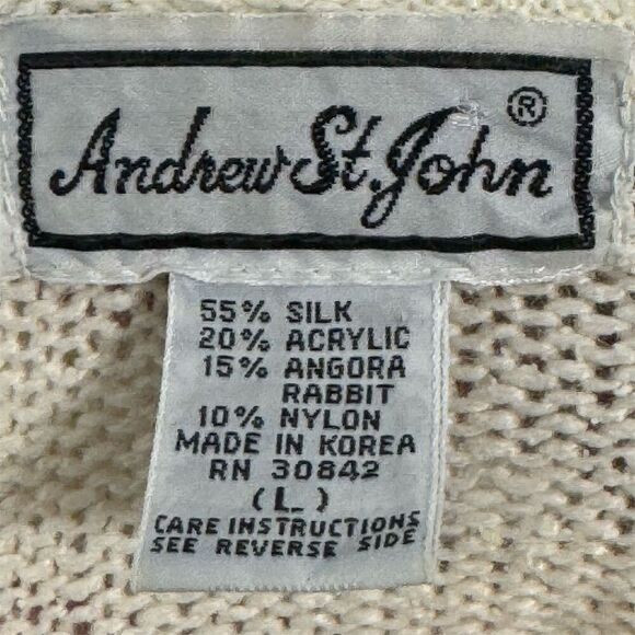 Vintage Andrew St John Silk Angora Blend Ruffle Collar Pearl Button Sweater L - Picture 6 of 8